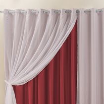 Cortina Elegance 4,00m x 2,50m Vermelha Tecido Semi Blackout Com Voal Moderna