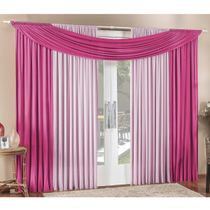 Cortina Alana 4,00m x 2,50m Rosa com Pink Tecido Malha Para Sala ou Quarto
