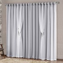 Cortina Mabelle 3,00m x 2,50m Semi Blackout Com Voal Premium Pingentes Sala Quarto - Cinza