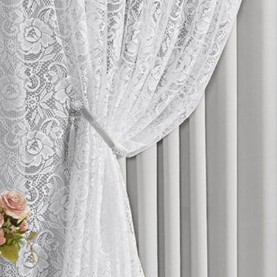 Cortina Monalisa 3,00m x 2,70m Varão Simples Tecido Blackout Com Renda Floral - Gelo