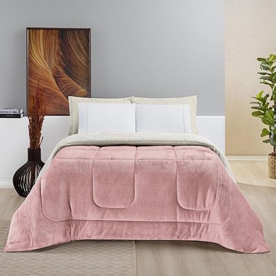 Coberdrom Diamond Casal Queen Sherpa Com Manta Flannel 01 Peça - Rosa