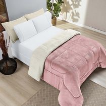 Coberdrom Diamond Casal Queen Sherpa Com Manta Flannel 01 Peça - Rosa