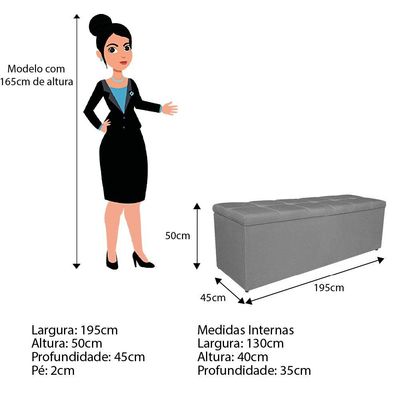 Calçadeira Estofada Manchester 195 Cm King Size Suede Cinza