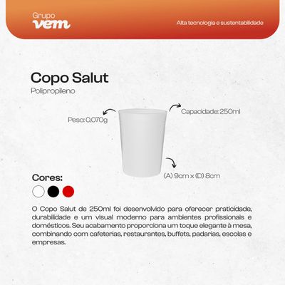 Copo Salut Redondo 250ml Branco em Polipropileno