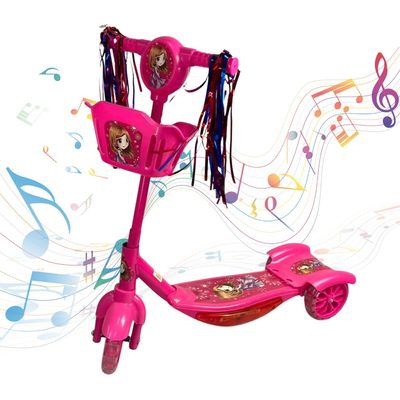 Patinete 3 Rodas Infantil Dobrável com Som e Luz - Rosa