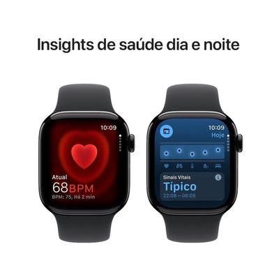Apple Watch Series 10 (GPS 42 mm) Caixa Preto Brilhante em Alumínio com Pulseira Esportiva Preta (Jet Black)