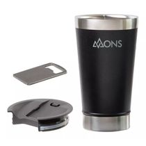 Copo Térmico Mons Em Aço Inox - 473ml - Com Tampa - Preto Fosco