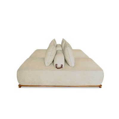 Sofá Modulado 6 Lugares com Almofadas Soltas Pés Madeira Maciça 360cm Homer Bouclê Bege G63 - Gran Belo
