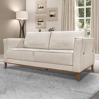 Sofá Decorativo 2 Lugares 170cm Pés em Madeira Tarantino Linho Pérola - Gran Belo