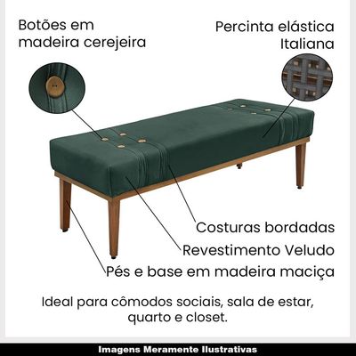 Recamier Decorativo 160cm Kors Veludo Pés de Madeira Verde Floresta - Gran Belo