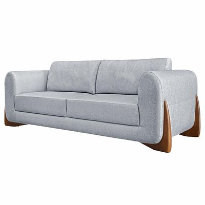 Sofá Decorativo 3 Lugares 250cm Pés em Madeira Buzz Linho Cinza Rústico - Gran Belo