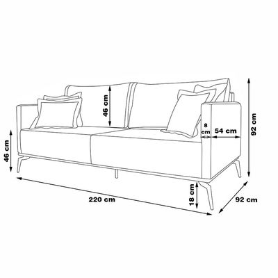 Sofá Decorativo 3 Lugares 220cm Pés em Aço Stagno Linho Cinza - Gran Belo