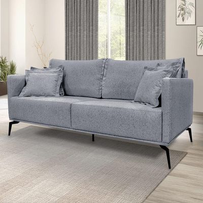 Sofá Decorativo 3 Lugares 220cm Pés em Aço Stagno Linho Cinza - Gran Belo