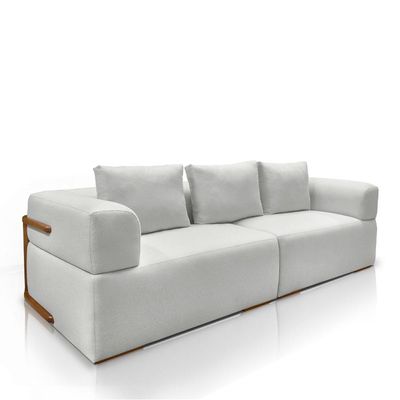Sofá Bipartido 5 Lugares com Almofadas Soltas 300cm Nuuk Linho Cinza G63 - Gran Belo