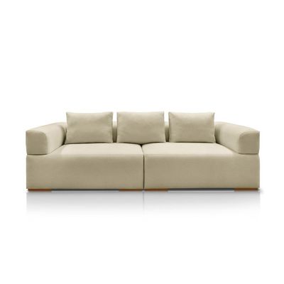 Sofá Bipartido 4 Lugares com Almofadas Soltas 280cm Nuuk Linho Bege G63 - Gran Belo