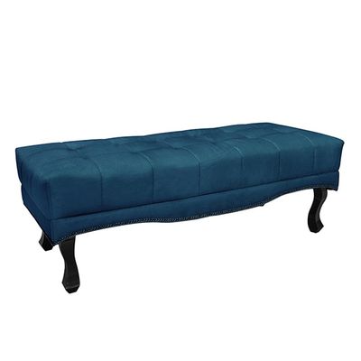 Recamier Decorativo 140cm Loewe Veludo Pés de Madeira Azul Marinho - Gran Belo