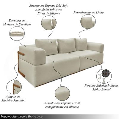 Sofá Bipartido 4 Lugares com Almofadas Soltas 260cm Nuuk Linho Off White G63 - Gran Belo
