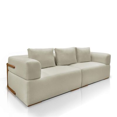 Sofá Bipartido 4 Lugares com Almofadas Soltas 260cm Nuuk Linho Off White G63 - Gran Belo
