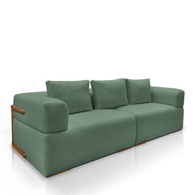 Sofá Bipartido 5 Lugares com Almofadas Soltas 300cm Nuuk Linho Verde G63 - Gran Belo