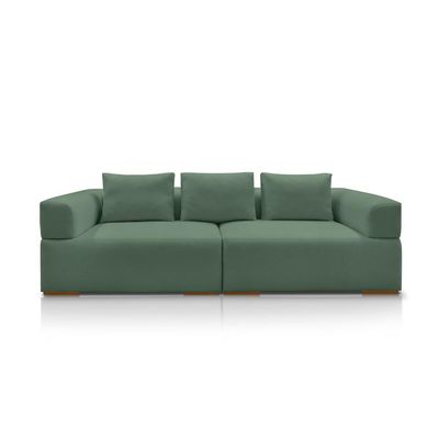 Sofá Bipartido 5 Lugares com Almofadas Soltas 300cm Nuuk Linho Verde G63 - Gran Belo