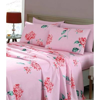 Jogo de Cama King 200 Fios Flores Lar e Lazer Rosa UN / Rosa
