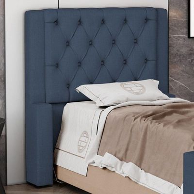 Cabeceira Atena Para Cama Box Solteiro 90cm Capitonê Com Frame Linho Azul - Desk Design