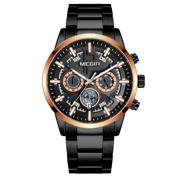 Relógio De Pulso Masculino Com Pulseira De Aço Inoxidáve Com Data Automática Impermeavel 3atm Preto