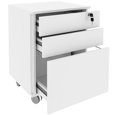 Gaveteiro Para Escritório 3 Gavetas Com Chave E Rodízios Branco