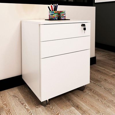 Gaveteiro Para Escritório 3 Gavetas Com Chave E Rodízios Branco