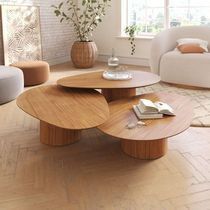 Conjunto Mesa De Centro Orgânica Stone Em Madeira Mel