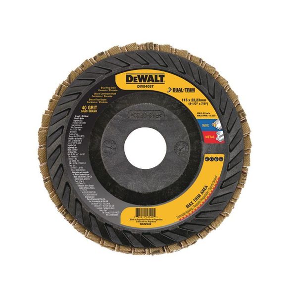 Disco De Lixa Flap 4.1-2 115x22mm Para Metais E Inox Dewalt Dw8408t Grão 40