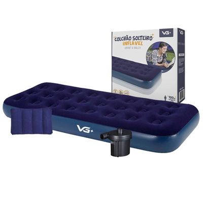 Colchão Solteiro Infável + Travesseiro + Bomba Elétrica 220v Vg Plus