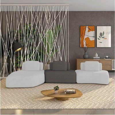 Sofá 3 Lugares Orgânico Com Chaise E 2 Módulos Berlim Bouclê Cinza Claro-grafite K01 - D'rossi
