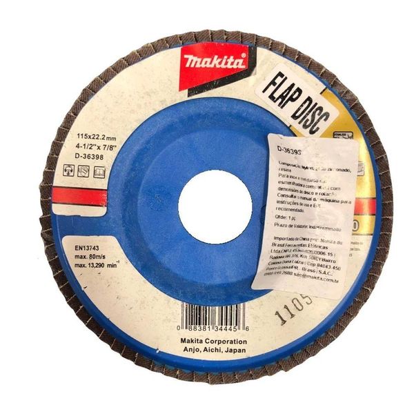 Disco De Lixa Flap 115x22mm Makita D-36398 Grão 80