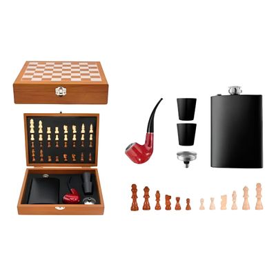 Kit Porta Bebida Xadrez Cantil Cachimbo Elegante Maleta - Estilo, Clássico e Utilidade