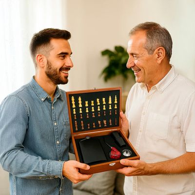 Kit Porta Bebida Xadrez Cantil Cachimbo Elegante Maleta - Estilo, Clássico e Utilidade