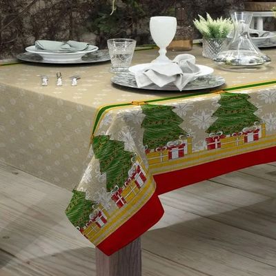 Toalha Mesa Retangular Gourmet 140x290cm Natal Árvore Raner