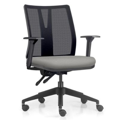 Kit 2 Cadeiras de Escritório Giratória Diretor Flow F02 Base Preta Crepe Cinza - Lyam Decor