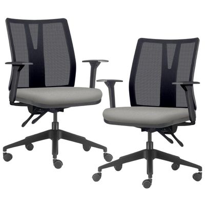 Kit 2 Cadeiras de Escritório Giratória Diretor Flow F02 Base Preta Crepe Cinza - Lyam Decor