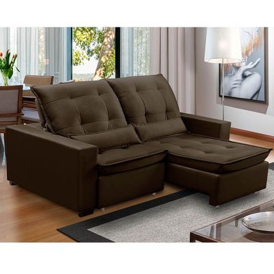 Sofa Retratil Reclinavel 2 Lugares 2,60m Atlantis Veludo Marrom Lansofbr