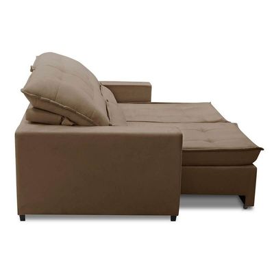 Sofa Retratil Reclinavel 2 Lugares 2,60m Atlantis Veludo Capuccino Lansofbr