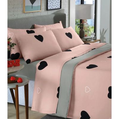 Jogo De Cama Solteiro Coração 3 Peças Lar E Lazer Rosa UN / Rosa