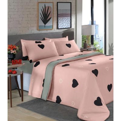Jogo De Cama Solteiro Coração 3 Peças Lar E Lazer Rosa UN / Rosa