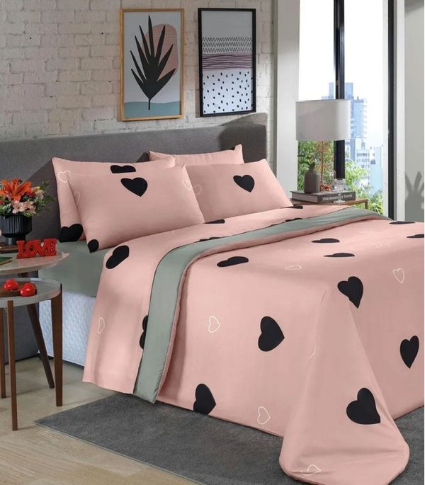 Jogo De Cama Solteiro Coração 3 Peças Lar E Lazer Rosa UN / Rosa