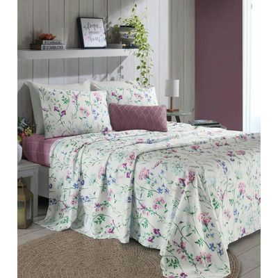 Jogo De Cama Solteiro Floral 200 Fios Lar e Lazer Bege UN / Bege