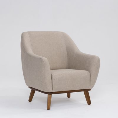 Poltrona Decorativa Pauline D07 Base Madeira Linho Aveia - D'Rossi