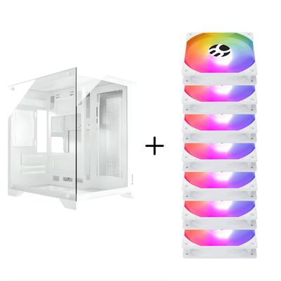 Gabinete Gamer Aquario Clarity Branco vidro + 7 Fans LED RGB