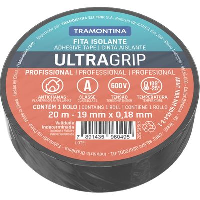 Fita Isolante Classe A 0,18x19 mm Tramontina Preta 20 m