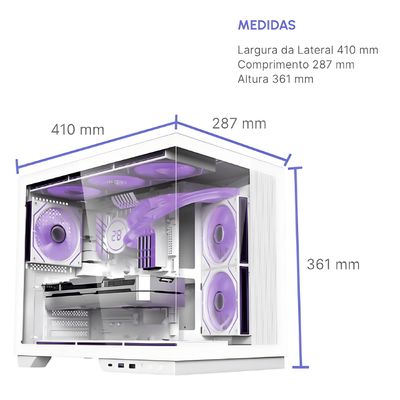 Gabinete Gamer Aquario Clarity Max Branco Fortrek Até 9 Fan