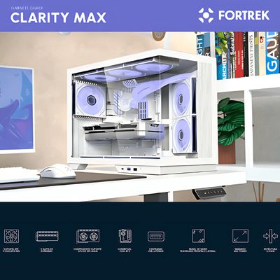 Gabinete Gamer Aquario Clarity Max Branco Fortrek Até 9 Fan